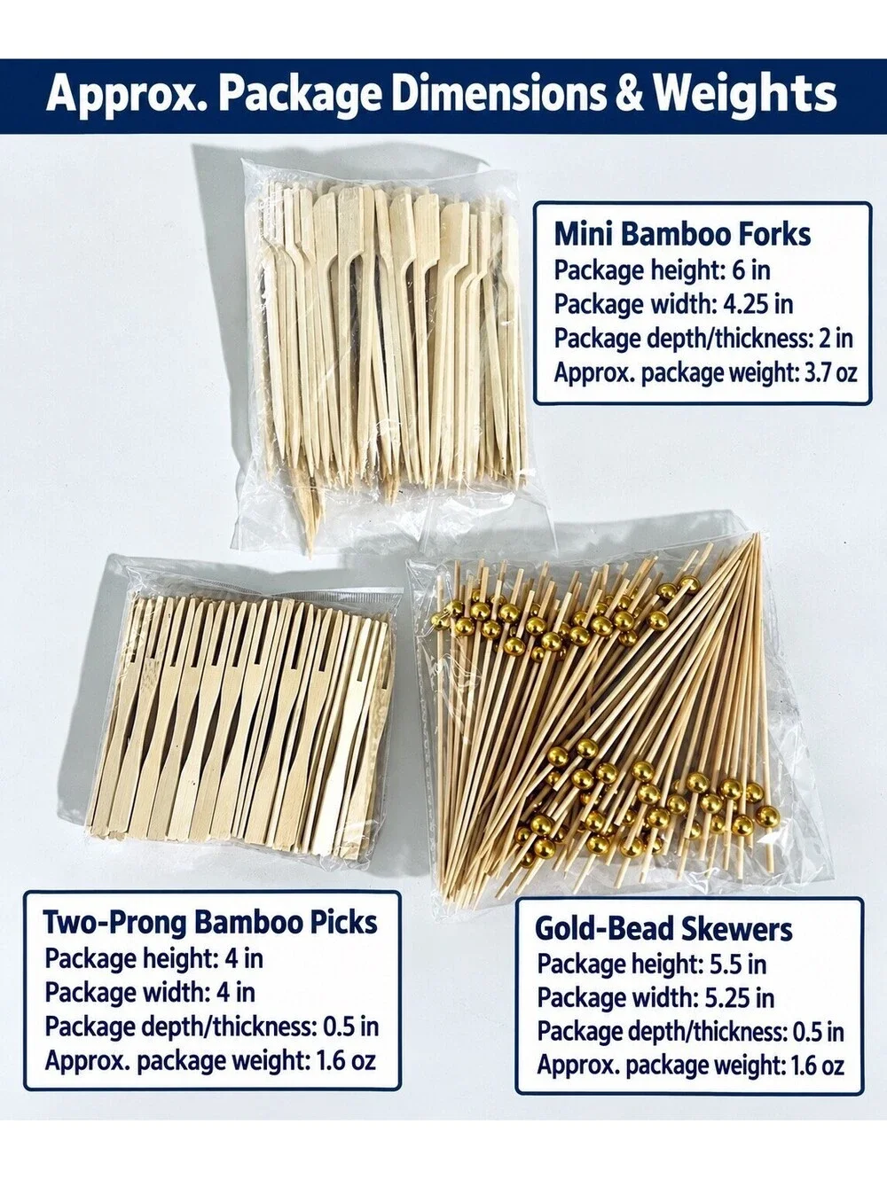 Approx 300 Bamboo Cocktail Picks Mini Forks Gold Bead Skewers Party Lot New